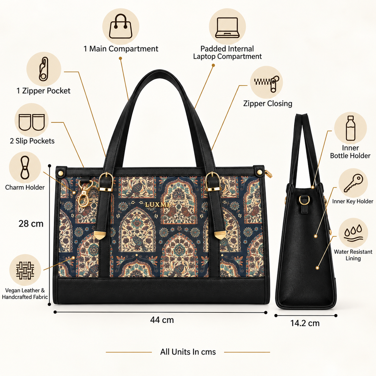 LUXMI Floral Brocade Office Tote Bag